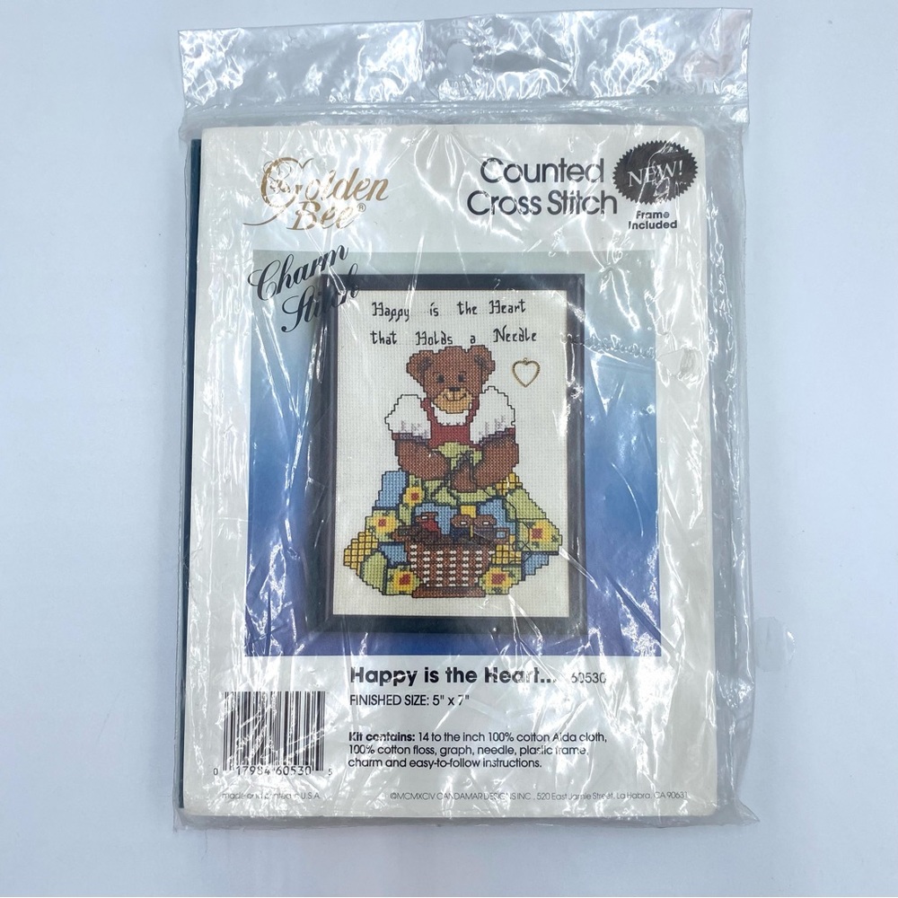 1994 Golden Bee Counted Cross Stitch Happy Is The Heart 60530 With Frame 5" x 7"